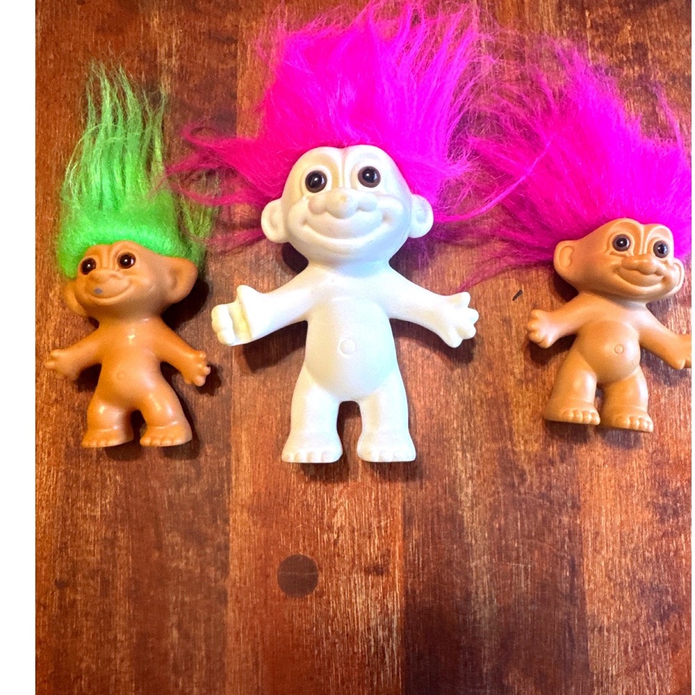 Vintage Russ Uneeda Troll Doll Lot 3 Neon Pink Green Hair 90s Retro Toy Figures